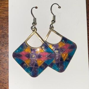 Vintage Cloisonne Dangle Earrings